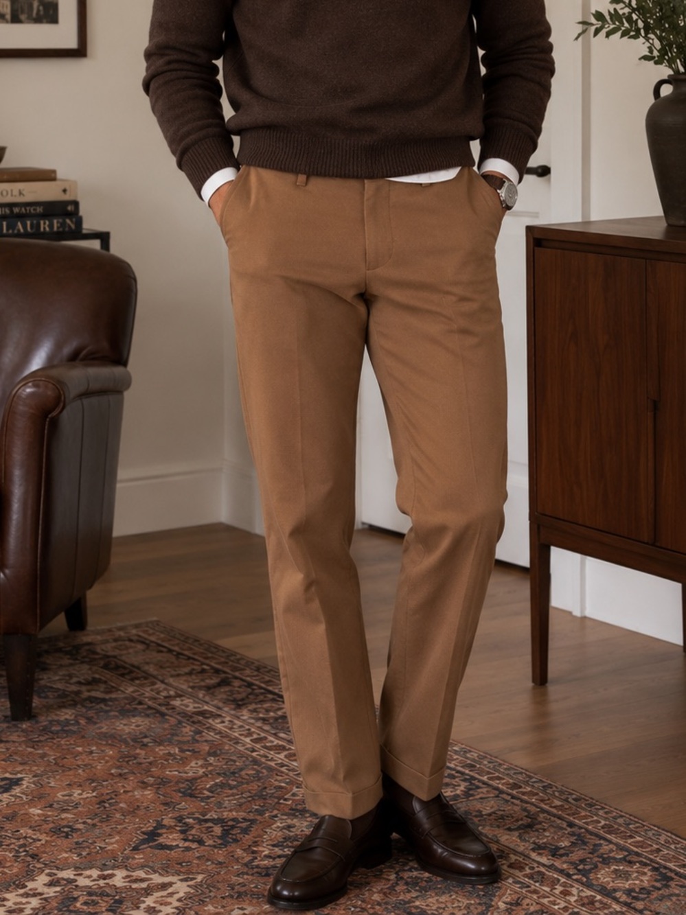 Club Monaco Camel Wool Blend Trousers Men Size 32 Old Money Academia Preppy Fall